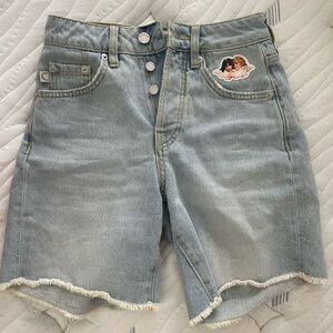 Fiorucci Blue Jean Shorts Distressed High-Waisted